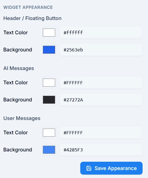 Webchat Widget settings